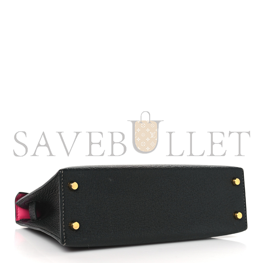 HERMÈS MASTER CHEVRE MYSORE HORSESHOE MINI KELLY II SELLIER BLACK ROSE MEXICO (19*12*5.5cm)
